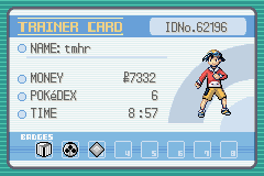 Tarjeta de entrenador con las tres primeras medallas de Johto